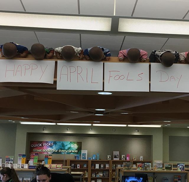 Happy April Fools Day from the EPL babies. #library #elmhurstil #shenanigans