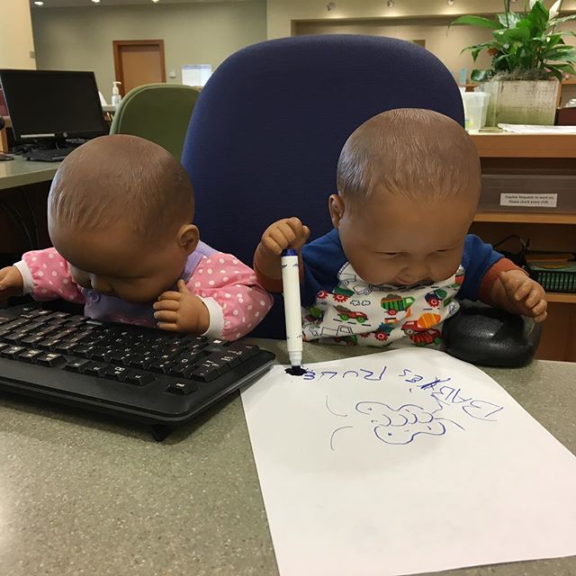 The EPL babies were running the Kids' desk this morning. #elmhurstil #library #babiesrule #letmelibrarianthatforyou