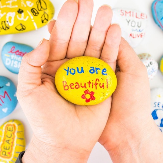 While supplies last, drop by to make #kindnessrocks in the Kids' Library. Make a positive difference in the world today! #elmhurstil #library #kindnessmatters #youarebeautiful