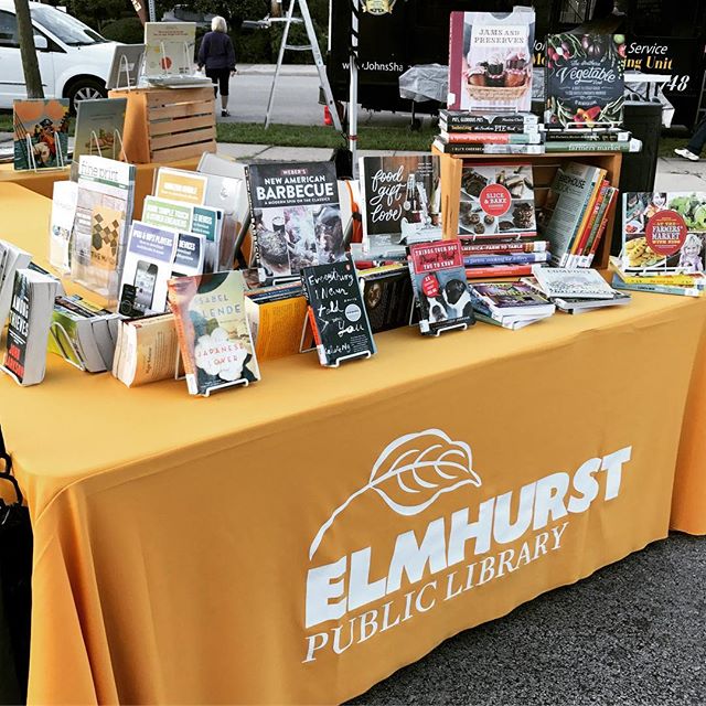 We've got some great cookbooks to go along with your farmers market haul. Here until 1pm! #library #elmhurstil #farmersmarket
