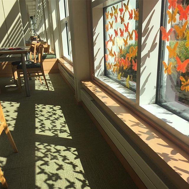 The Migrating Monarch Mural casts some beautiful shadows in the September sun. #monarchbutterfly #kidslibrary #shadow #elmhurstil #library