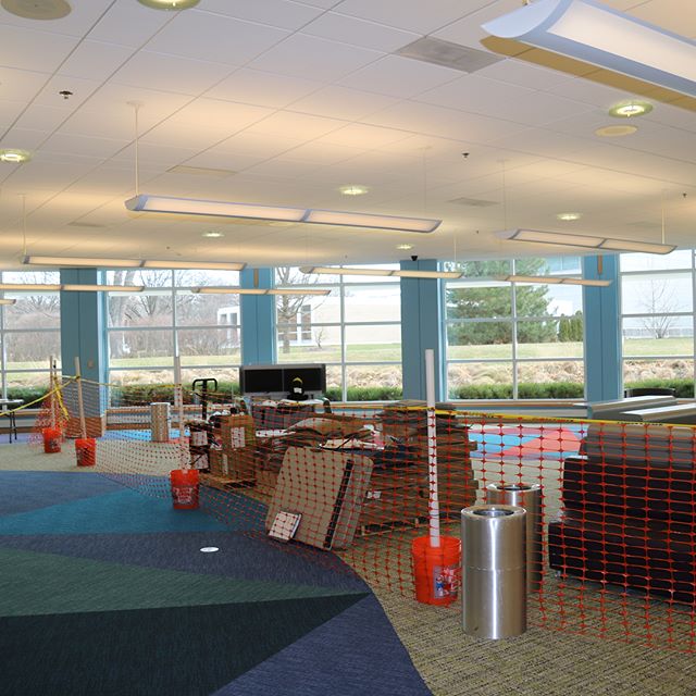 Kids’ Library renovation update: colorful paint on the walls, durable flooring for a pop-up craft area, and walls for study rooms and the computer lab! #elmhurstil  #library #renovation #preparetobeamazed