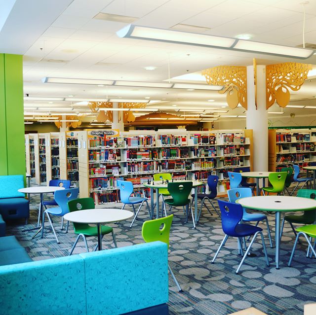 Renovation update: New chairs arrived! Sit, read, write, and study in the Kids’ Library! #renovation #library #elmhurstil #colorful