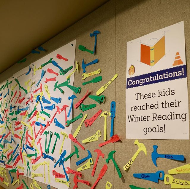It’s the last day of Winter Reading and our bulletin board is overflowing with names of readers who met the challenge! Congratulations!  #buildingforthefuture #buildingreadingskills #library #elmhurstil