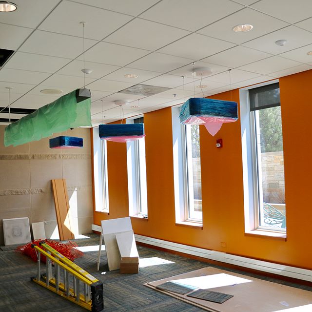 Renovation Update: This week, there are new, vivid paint colors in and around the Middle School Space; plus, work continues on the Help Desk and entrance to the Kids’ Library. #library #renovation #elmhurstil #preparetobeamazed
