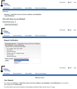 screen shot showing where to enter your library, card info, and submit request.